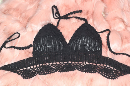 Handmade Knit Bikini Solid Color Sling Top