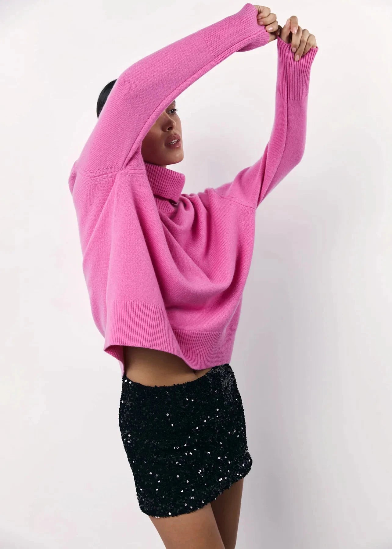 Oversized Turtleneck Sweater In Soft Pink Knit