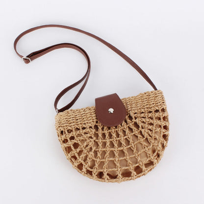 Cosbai - Half-Moon Straw Woven Crossbody Bag - Stylish &amp; Casual