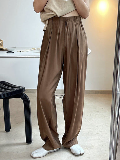 Casual Lightweight Loose High-Waisted Solid Color Wide Leg Pants