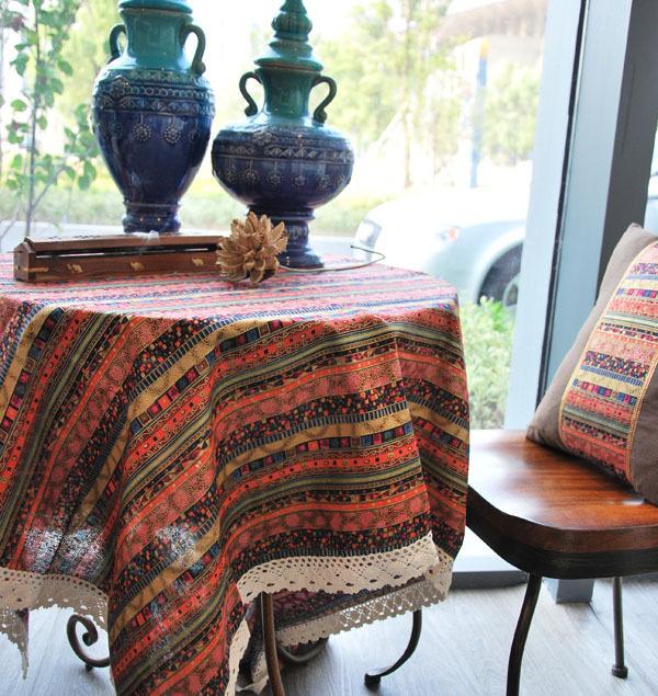 Cotton And Linen Table Linen Tablecloth Tea Table Cloth Square Tablecloth National Wind Bronzing Lace Cotton And Linen Tablecloth