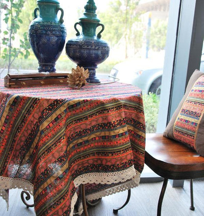 Cotton And Linen Table Linen Tablecloth Tea Table Cloth Square Tablecloth National Wind Bronzing Lace Cotton And Linen Tablecloth