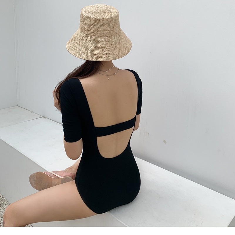 One Piece Swimsuit Women Slim Back Platycodon Square Collar Small Fresh Small Chest Bikini