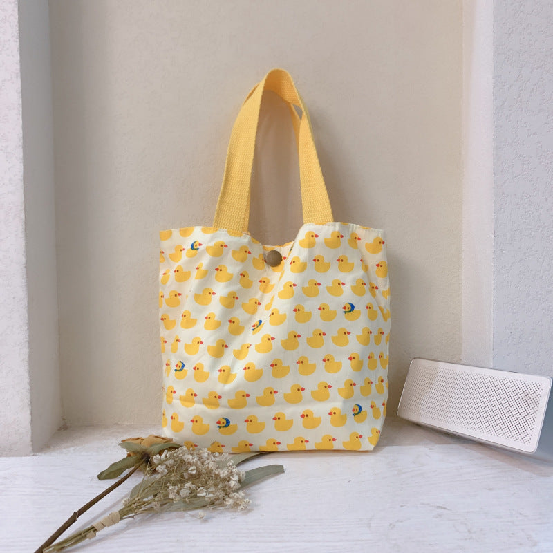 Mini Floral Canvas Tote Bag Cute Soft Cotton Handbag