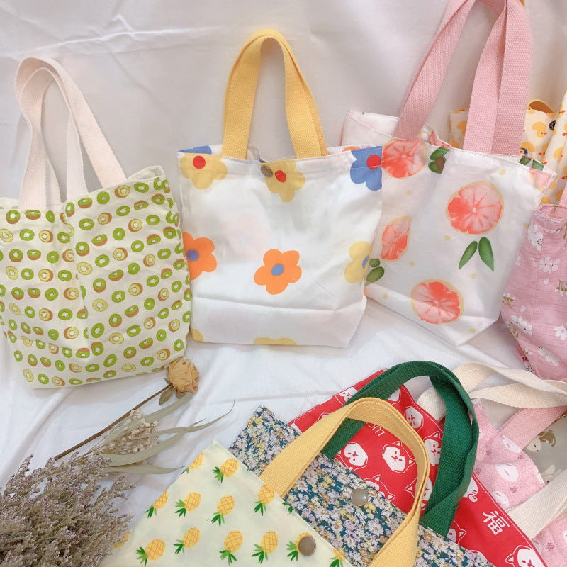 Mini Floral Canvas Tote Bag Cute Soft Cotton Handbag
