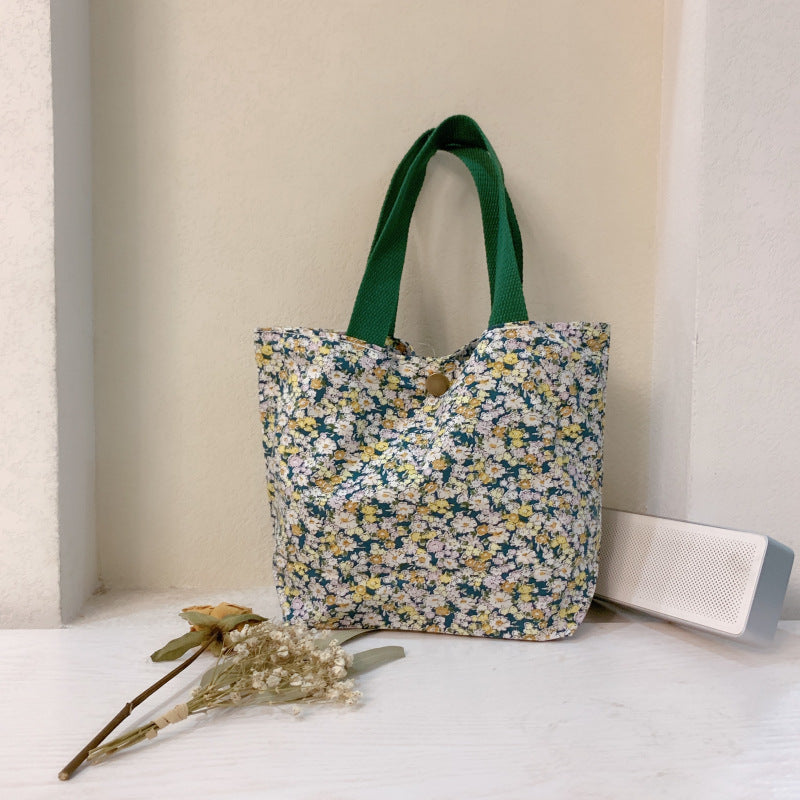 Mini Floral Canvas Tote Bag Cute Soft Cotton Handbag