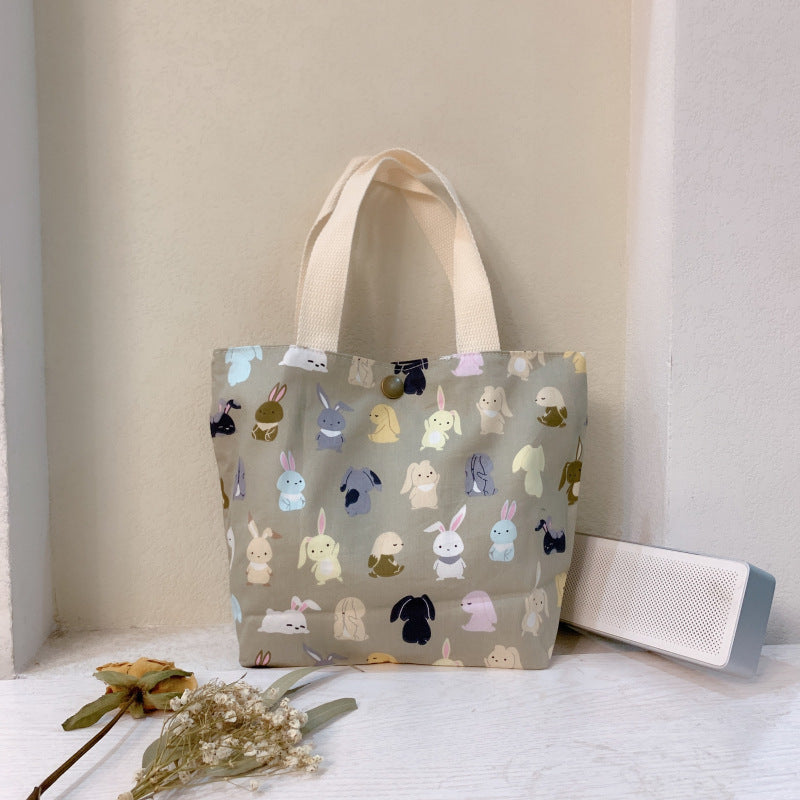 Mini Floral Canvas Tote Bag Cute Soft Cotton Handbag