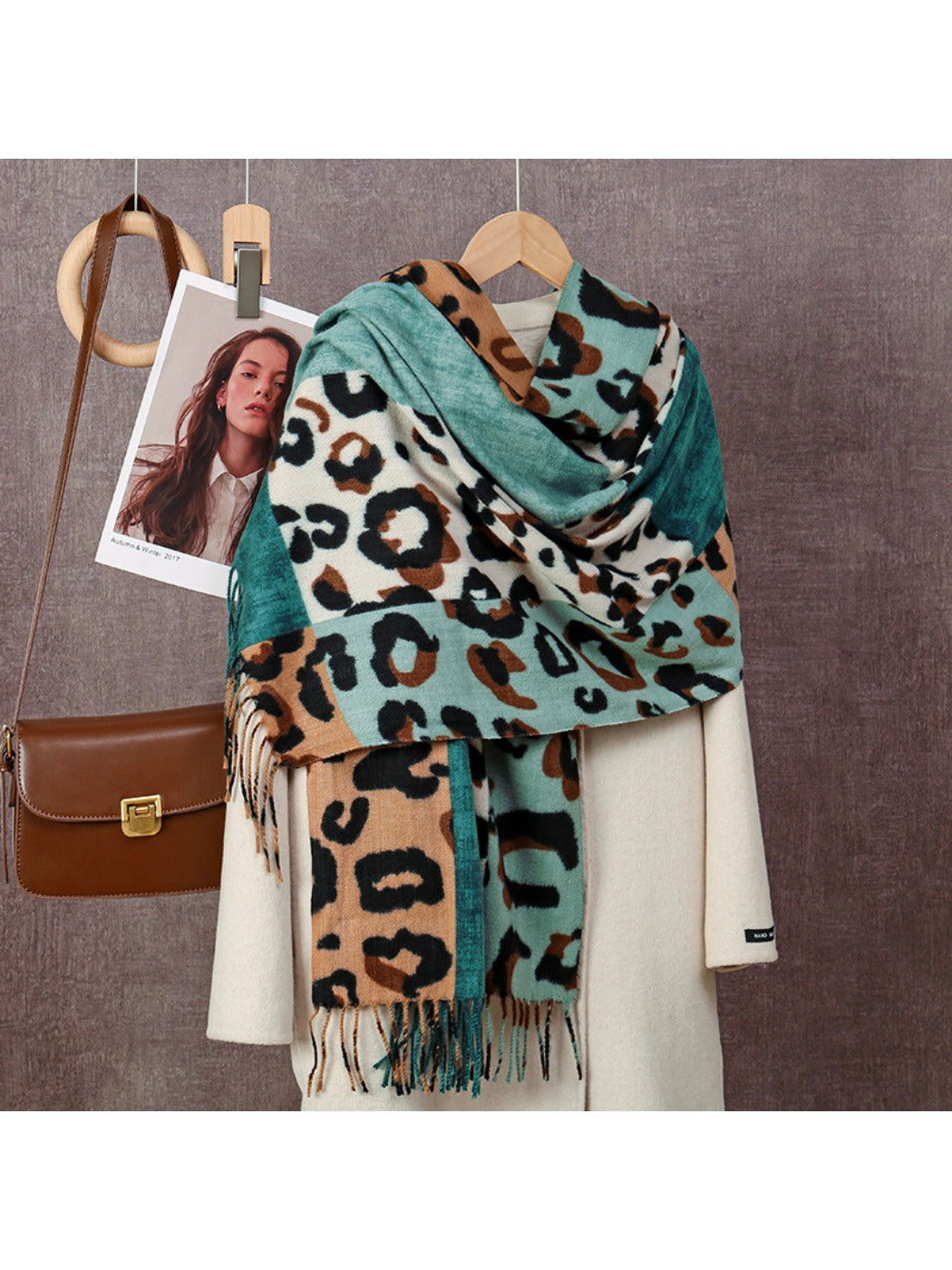 Sscarvii - Leopard Patchwork Tassel Winter Scarf