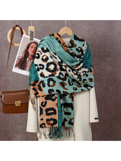 Sscarvii - Leopard Patchwork Tassel Winter Scarf