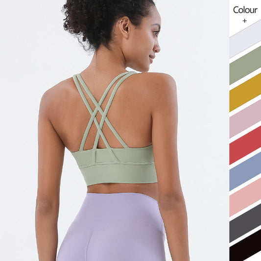 Double-Sided Brushed Cross-Back Sports Underwear Shockproof Gathering Yoga Bra Fitness Vest