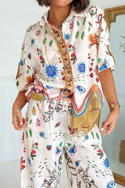 Fashion Printed Short Sleeve Shirt \u0026 Pants Two-piece Set