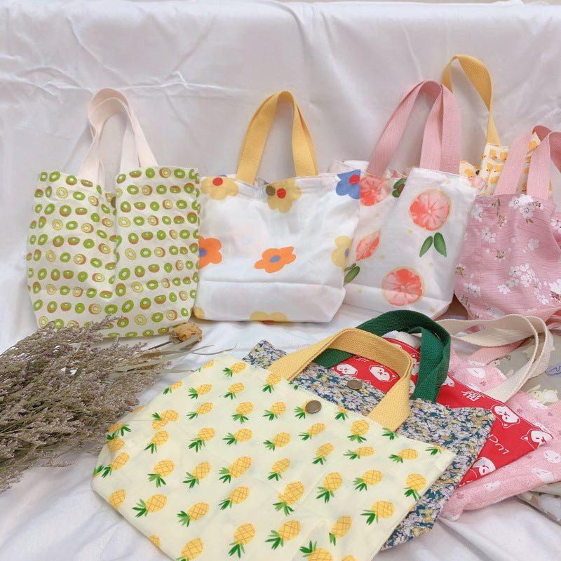 Mini Floral Canvas Tote Bag Cute Soft Cotton Handbag