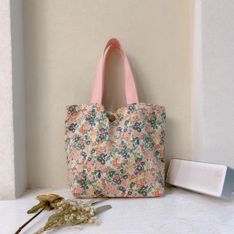 Mini Floral Canvas Tote Bag Cute Soft Cotton Handbag