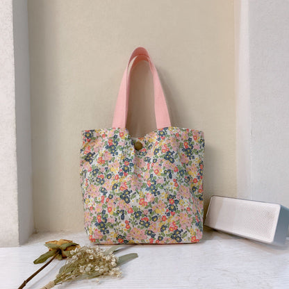 Mini Floral Canvas Tote Bag Cute Soft Cotton Handbag