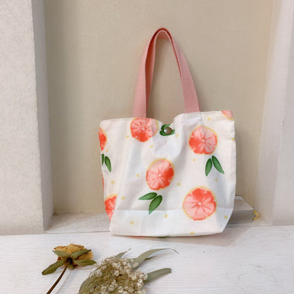 Mini Floral Canvas Tote Bag Cute Soft Cotton Handbag