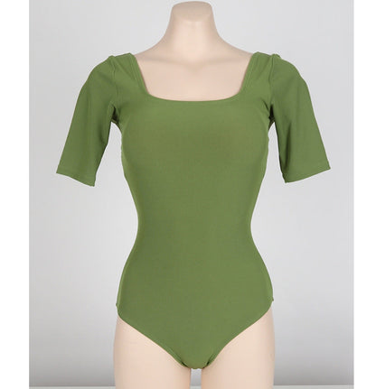 One Piece Swimsuit Women Slim Back Platycodon Square Collar Small Fresh Small Chest Bikini