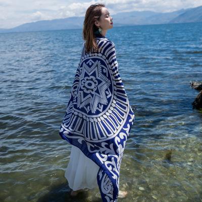 Oversized Spring And Summer Women Solid Color National Wind Sunscreen Silk Scarf Long Paragraph Shawl Beach Towel