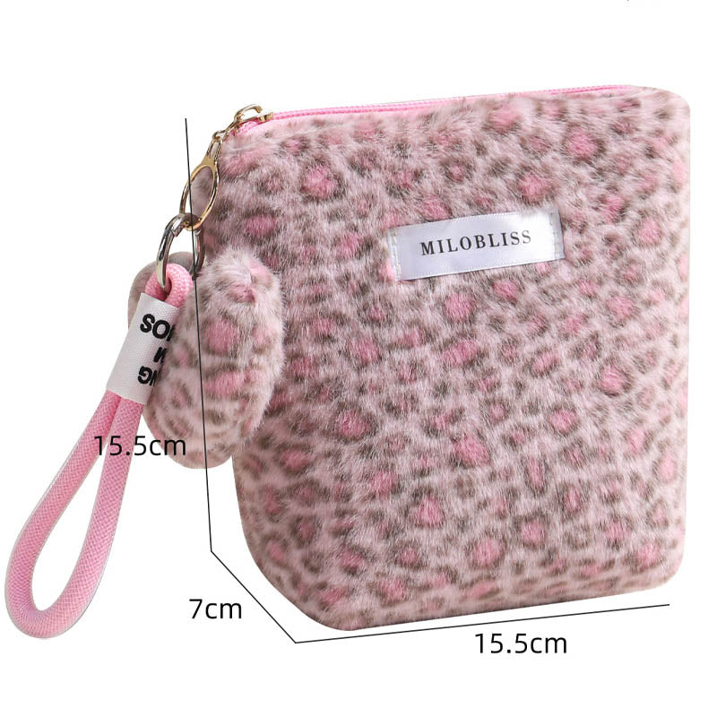 Fuzzy Leopard Print Portable Storage Bag
