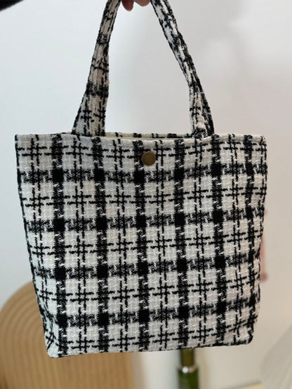 Cosbai - Canvas Small Tote with Plaid Patterns
