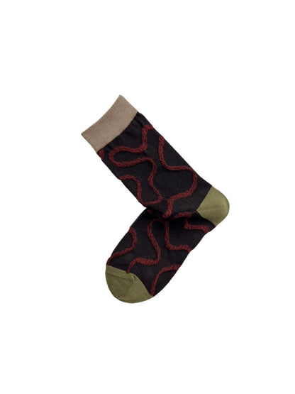 Rufia - Geometric Pattern Color-Block Mid-Crew Socks