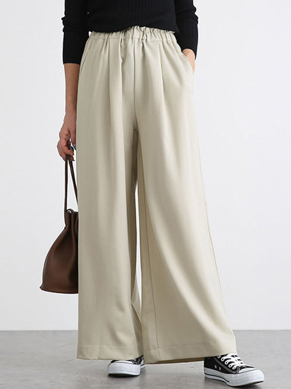 Uraban Simple Solid Color Plus Loose Casual Wide-Leg Pants