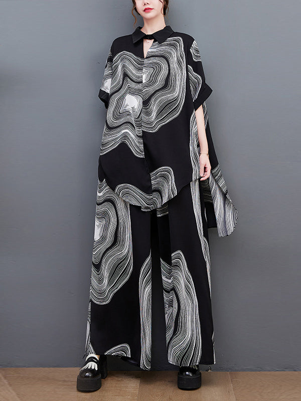 Original Half Sleeves Printed T-Shirt Top&Elasticity Pants Two Pieces Set