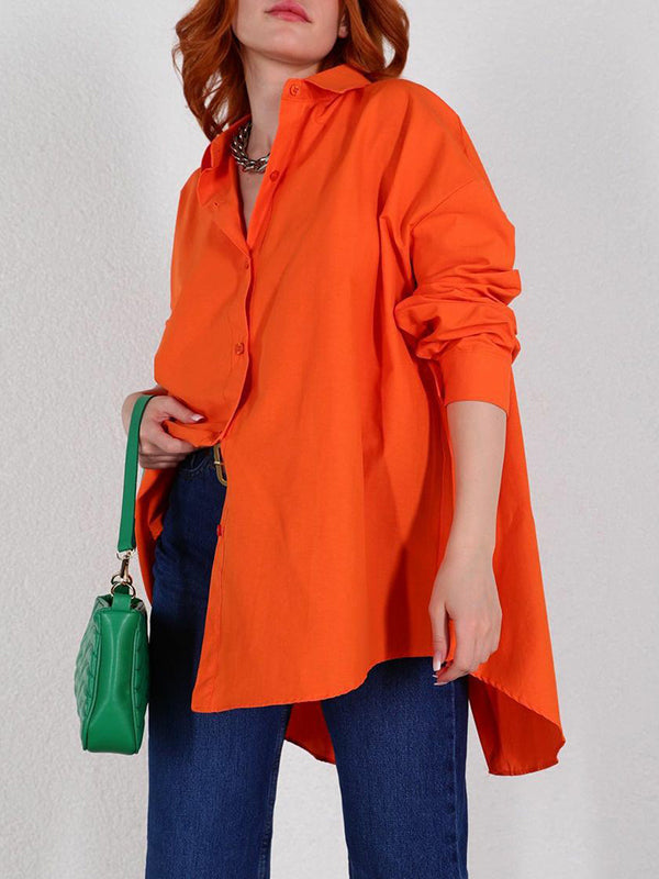 Loose Solid Color Split-Back Long Sleeves Blouses