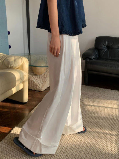 High Waisted Wide Leg Pleated Solid Color Casual Pants Bottoms Flared Trousers