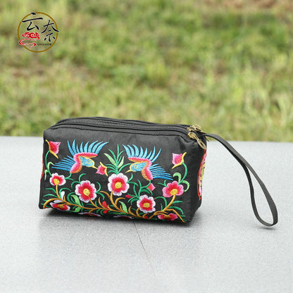 Yunnan Ethnic Style Embroidery Three Zipper Multi Function Women'S Change Mobile Phone Bag To Store Make-Up Hand Bag