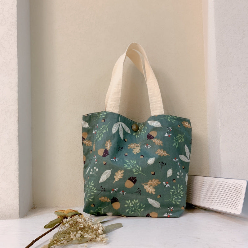 Mini Floral Canvas Tote Bag Cute Soft Cotton Handbag