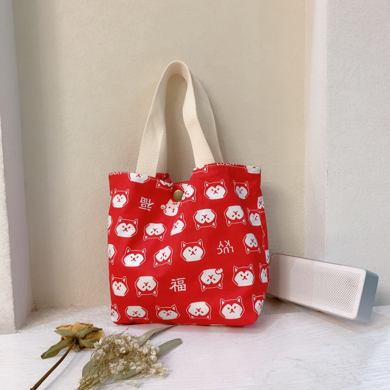 Mini Floral Canvas Tote Bag Cute Soft Cotton Handbag