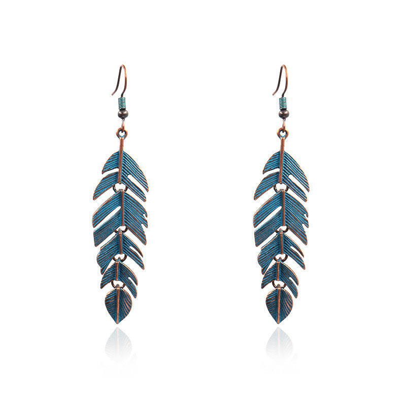 Bohemian Leaf Tassel Earrings Vintage Alloy Jewelry