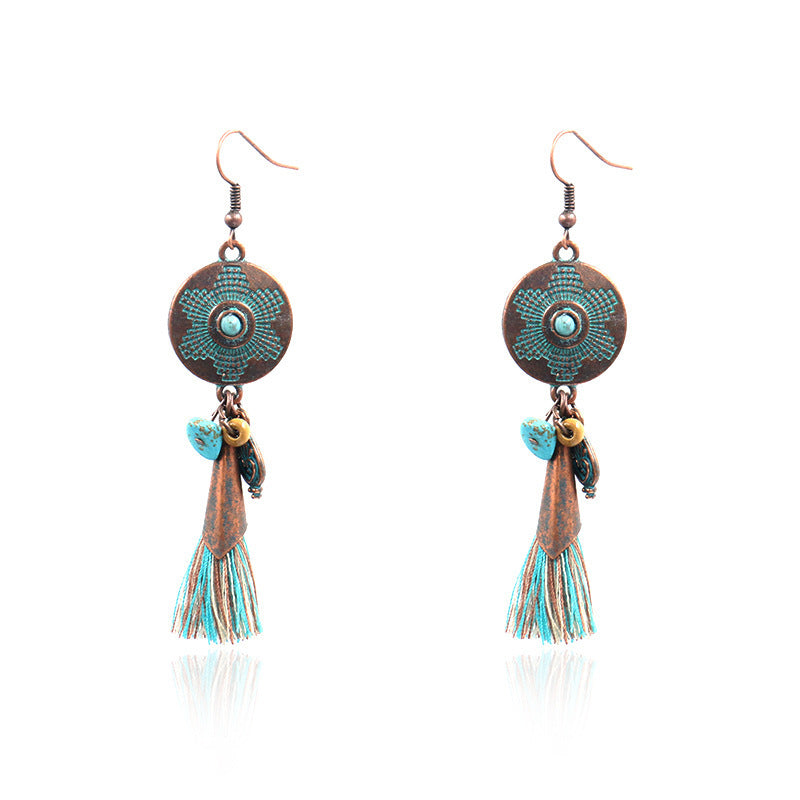 Bohemian Leaf Tassel Earrings Vintage Alloy Jewelry