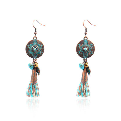 Bohemian Leaf Tassel Earrings Vintage Alloy Jewelry