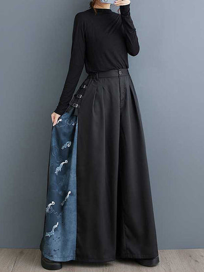 High Waisted Loose Buttoned Elasticity Pleated Pockets Split-Joint Pants Trousers