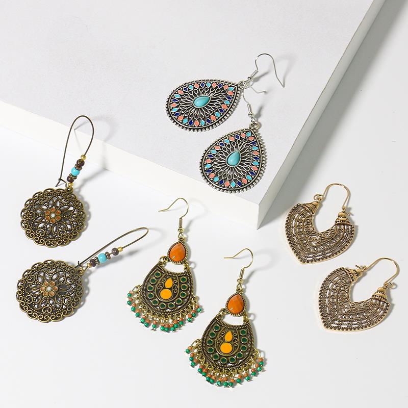 Bohemian Leaf Tassel Earrings Vintage Alloy Jewelry