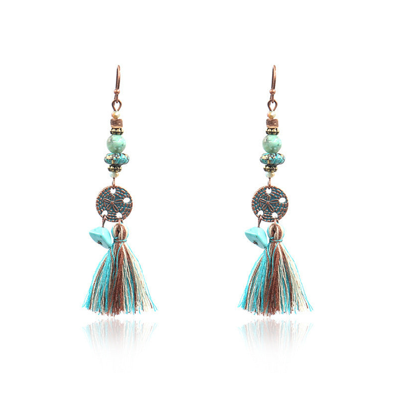 Bohemian Leaf Tassel Earrings Vintage Alloy Jewelry