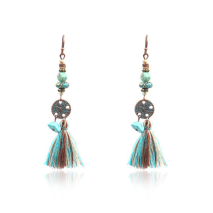 Bohemian Leaf Tassel Earrings Vintage Alloy Jewelry
