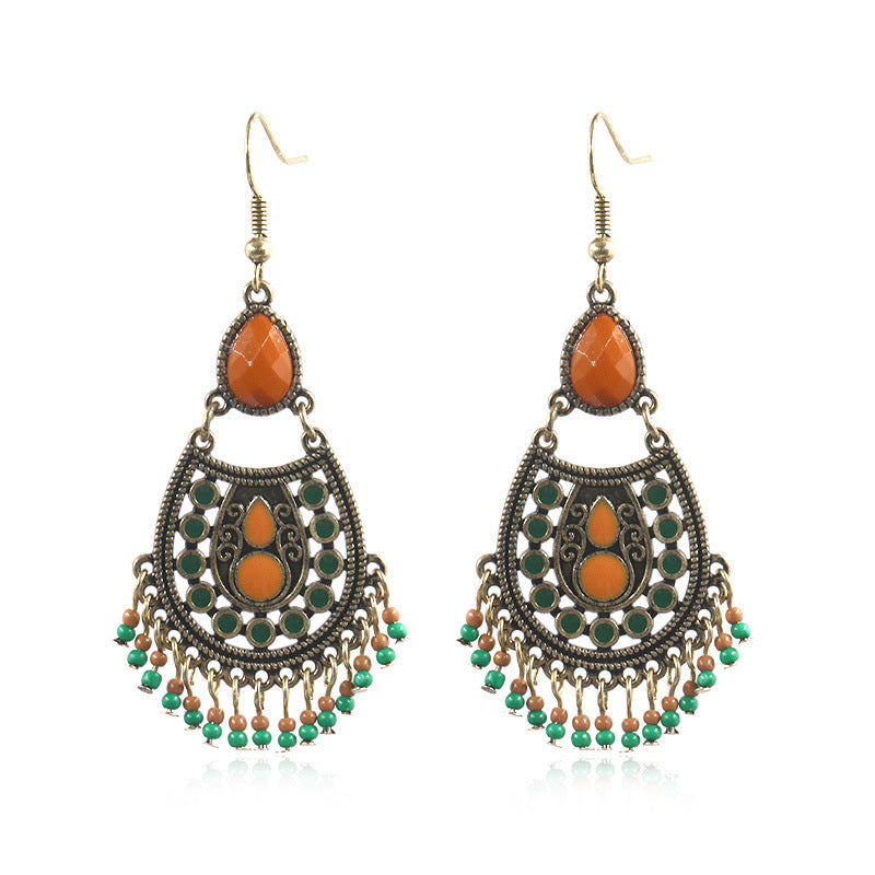 Bohemian Leaf Tassel Earrings Vintage Alloy Jewelry