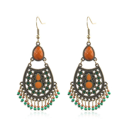 Bohemian Leaf Tassel Earrings Vintage Alloy Jewelry