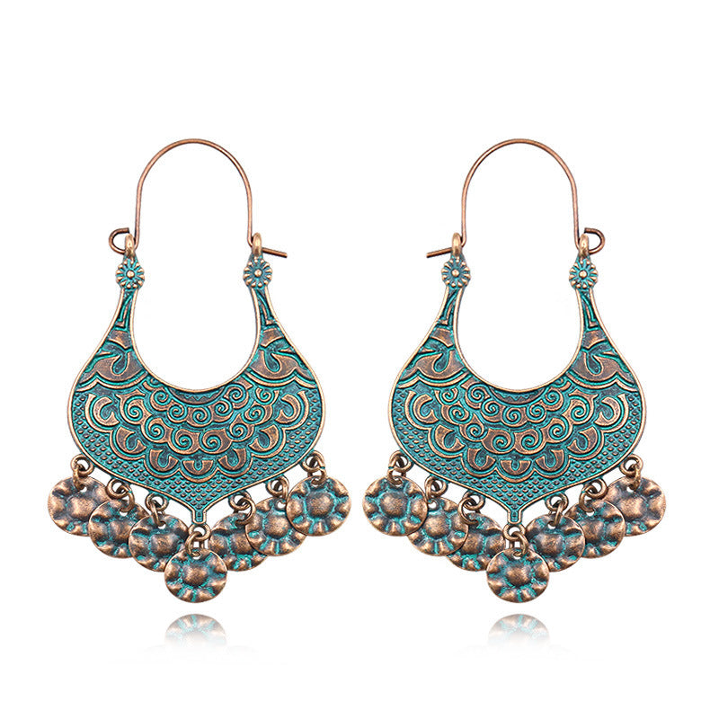 Bohemian Leaf Tassel Earrings Vintage Alloy Jewelry