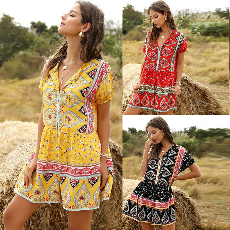 Women'S Casual Fashion Loose Printed Jumpsuit