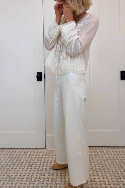 Romantic Lace Tie Sheer Chiffon Top