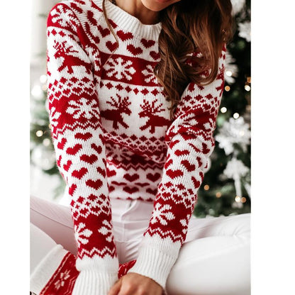 Knitted Sweater Women Christmas Elk Long-Sleeved Knitted Sweater
