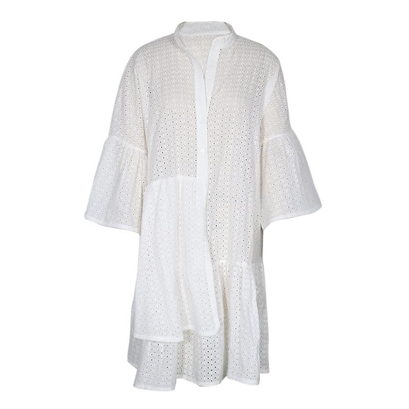 2021 Summer New Solid Color Stand Collar Irregular Large Size Straight Dress Female Fc992