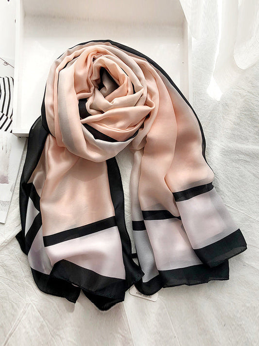 Sun-Protection Contrast Color Printed See-Through Shawl&Scarf