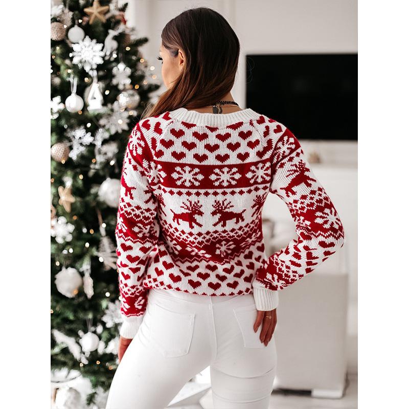 Knitted Sweater Women Christmas Elk Long-Sleeved Knitted Sweater