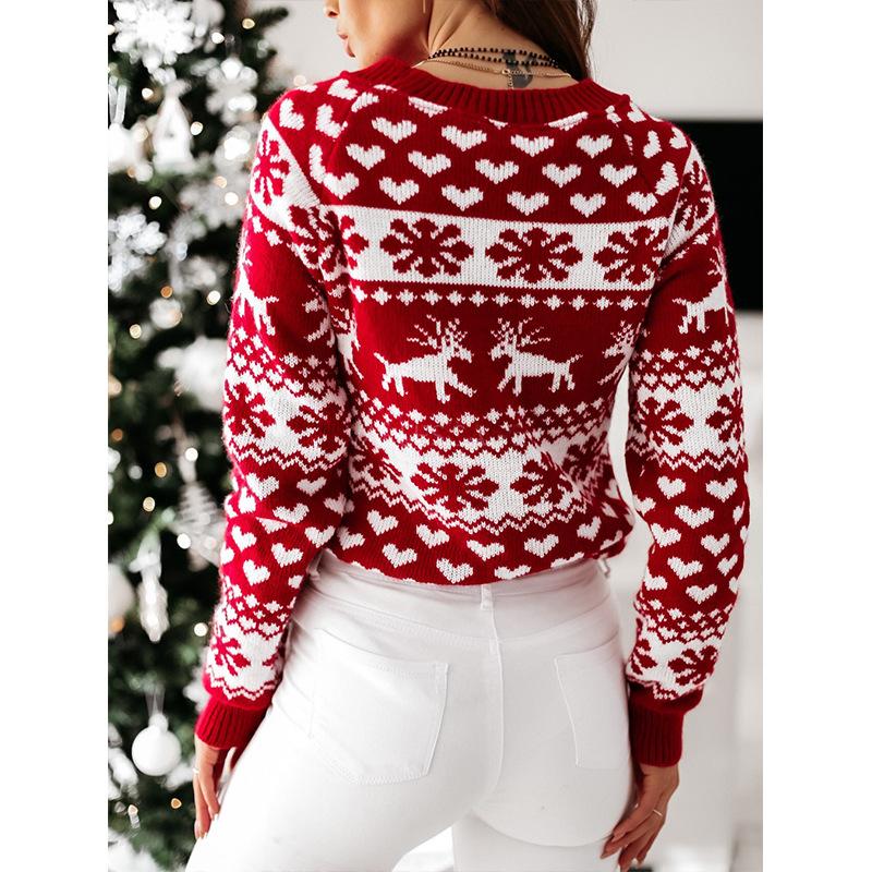 Knitted Sweater Women Christmas Elk Long-Sleeved Knitted Sweater