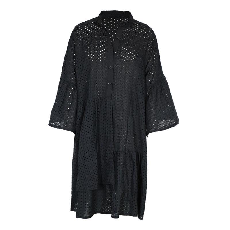 2021 Summer New Solid Color Stand Collar Irregular Large Size Straight Dress Female Fc992