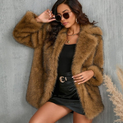 Toka Faux Fur Collar Leather Coat Winter Outerwear